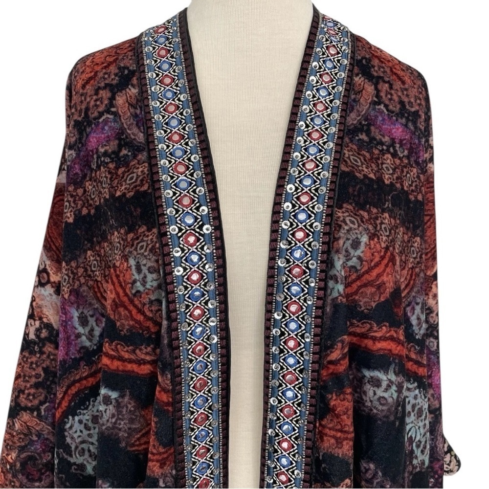 Soft Surroundings Velvet Kimono Topper Open Cardigan One Size Paisley Printed - Picture 3 of 16